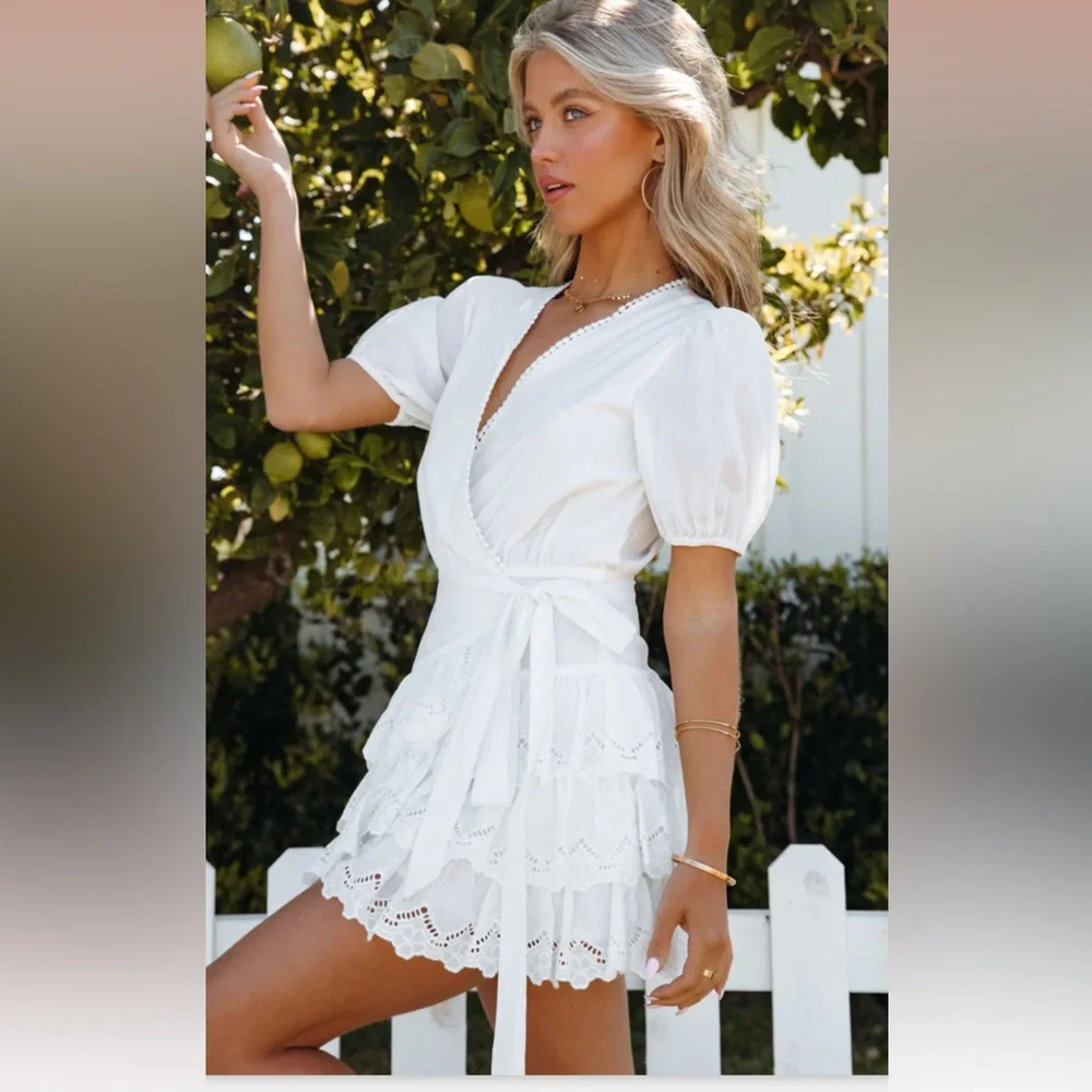 COTTON EYELET WRAP DRESS - OFF WHITE - Picture 2 of 7